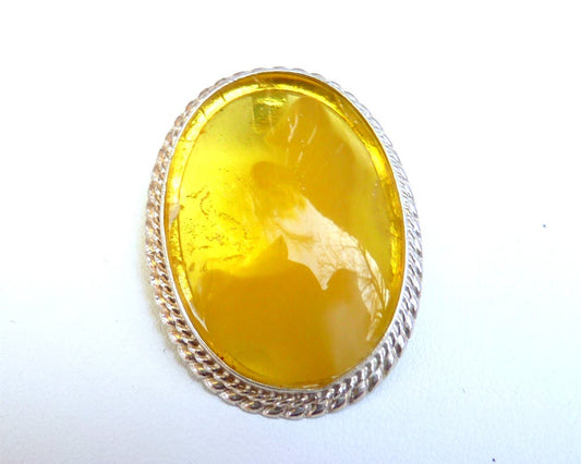 Baltic Amber Pendant Cameo Yellow Lemon Cloudy Oval Natural Untreated 1.55" 12.3 gram 925 silver