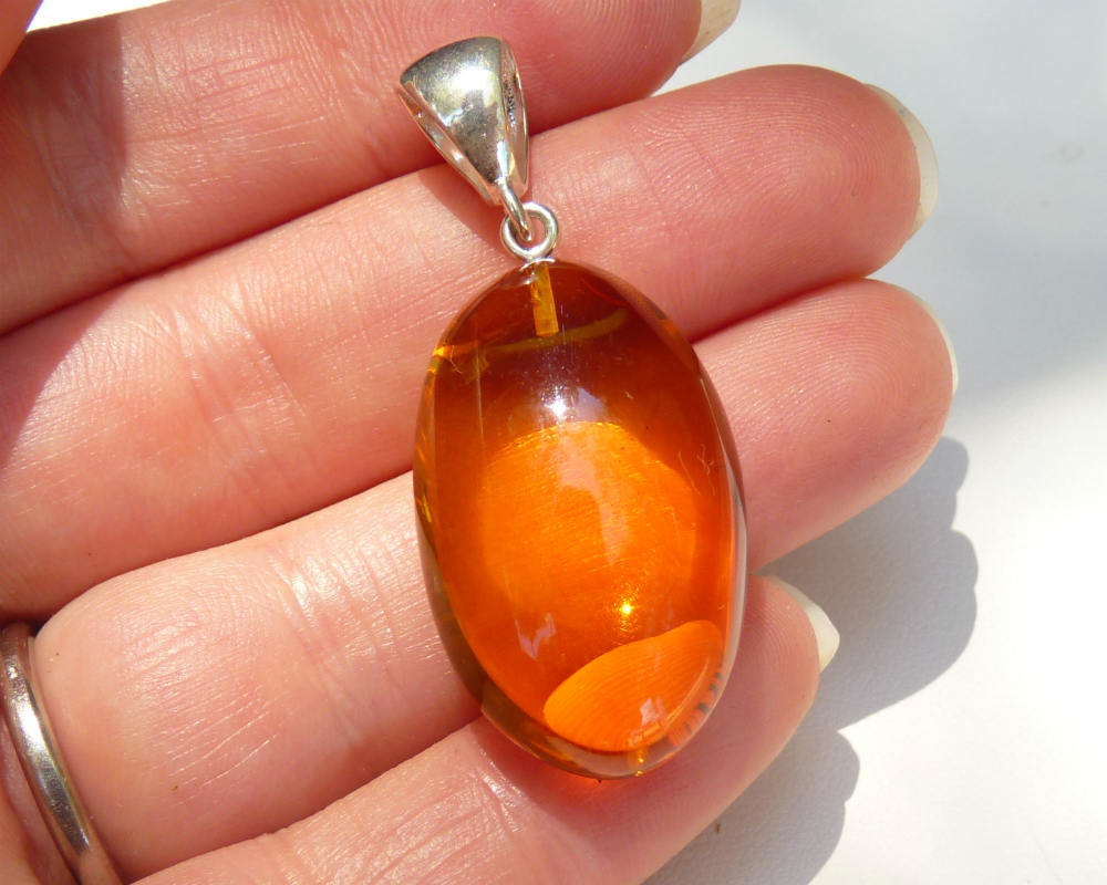 Baltic Amber Pendant Honey Natural Untreated Unisex Jewelry 1.83" 5.6 gram 925 Silver