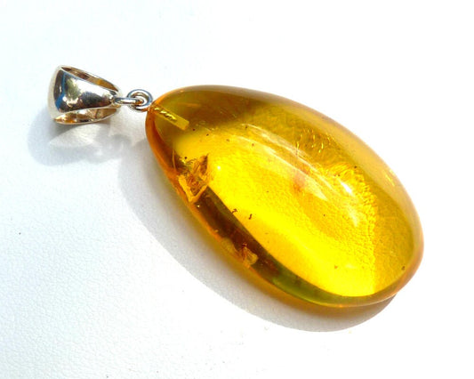 Baltic Amber Pendant with Fossil Insects Bug Honey Jewelry 1.14" 7.3 gram 925 Silver
