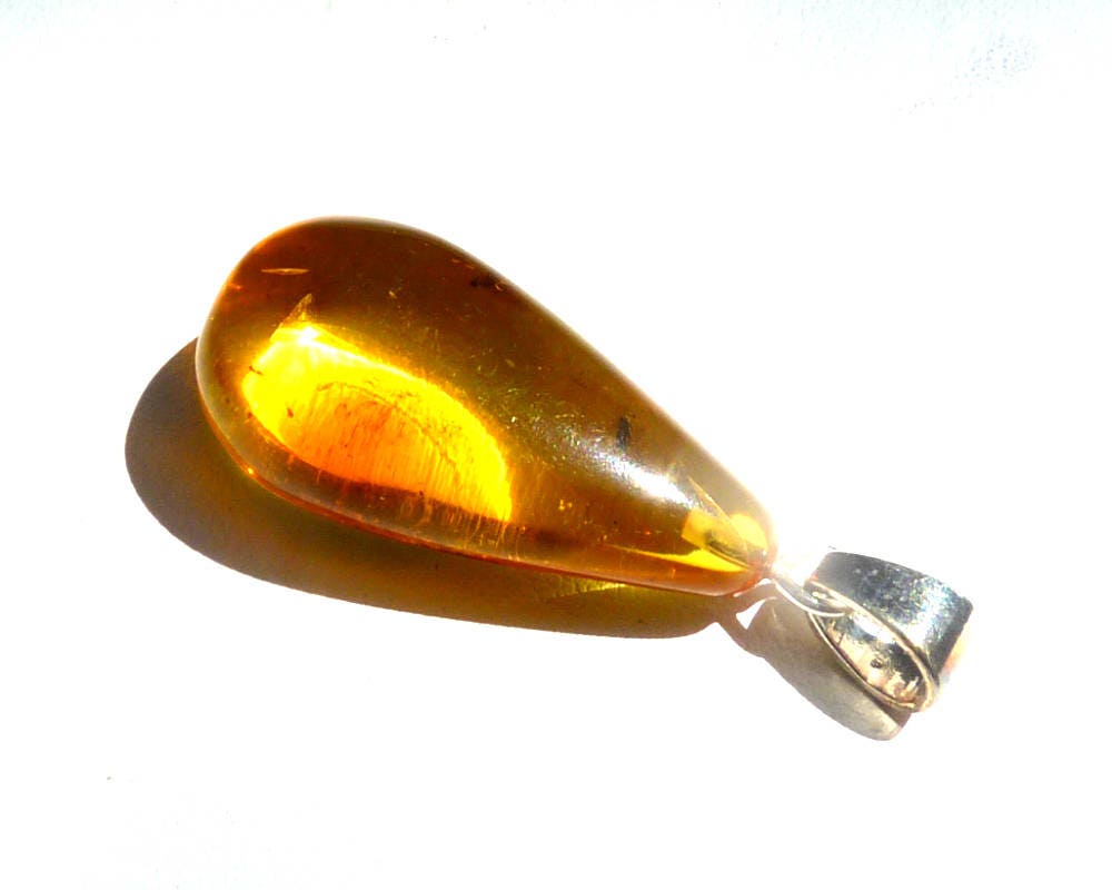 Baltic Amber Pendant with Fossil Insect Drop Natural Honey Untreeated 1.58" 3.4 gram