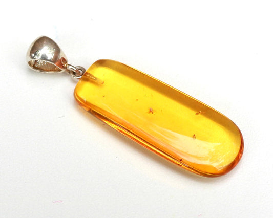 Baltic Amber Pendant with Fossil Insect Yellow Natural Untreated 2.12" 4 gram 925 Silveer