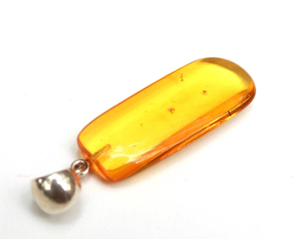 Baltic Amber Pendant with Fossil Insect Yellow Natural Untreated 2.12" 4 gram 925 Silveer