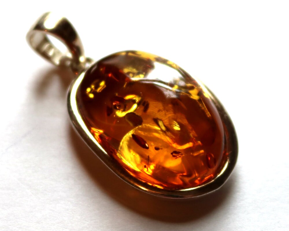 Baltic Amber Pendant Honey Natural Sparkling Unisex Jewelry 1.8" 10.2 gram 926 Silver