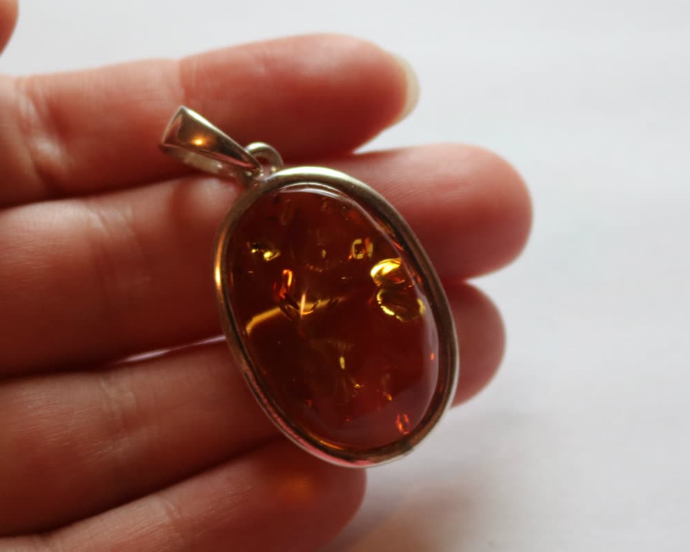 Baltic Amber Pendant Honey Natural Sparkling Unisex Jewelry 1.8" 10.2 gram 926 Silver