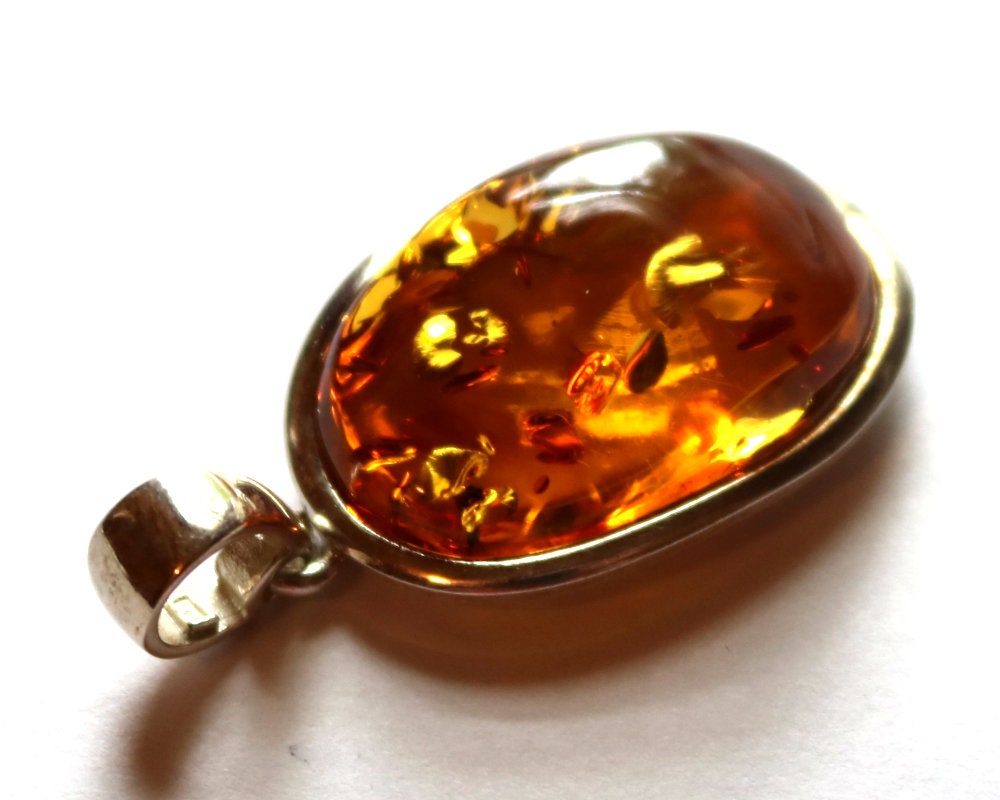 Baltic Amber Pendant Honey Natural Sparkling Unisex Jewelry 1.8" 10.2 gram 926 Silver
