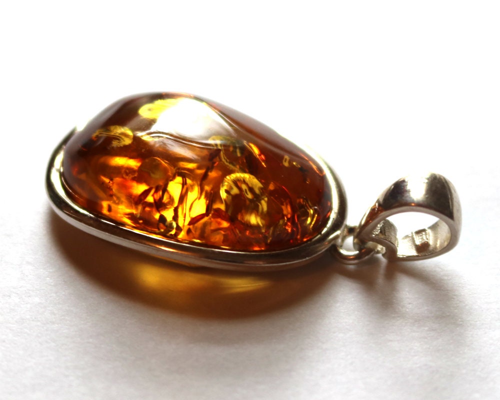 Baltic Amber Pendant Honey Natural Sparkling Unisex Jewelry 1.8" 10.2 gram 926 Silver