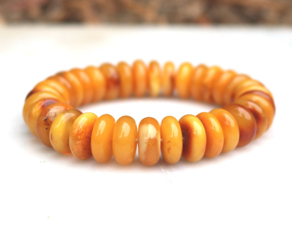 Baltic Amber Bracelet Antique Butterscotch Rondelle Beads Natural Yolk Unisex 31 gram