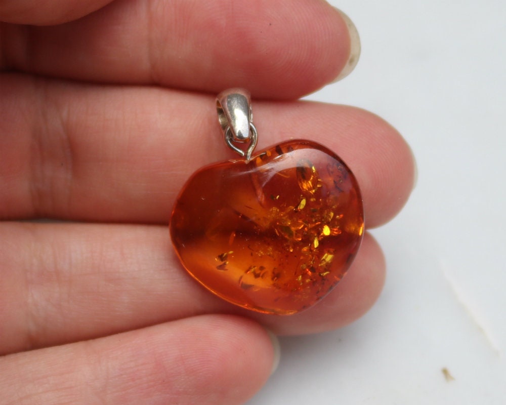Baltic Amber Honey Heart Pendant Carved Natural Untreated 1.18" 2.5 gram