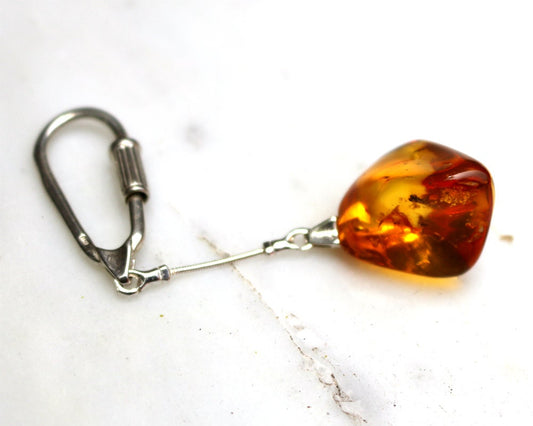 Baltic Amber Jewelry Keychain with Fossil Insects Inclusions Natural 8.1 gram 925 Silver