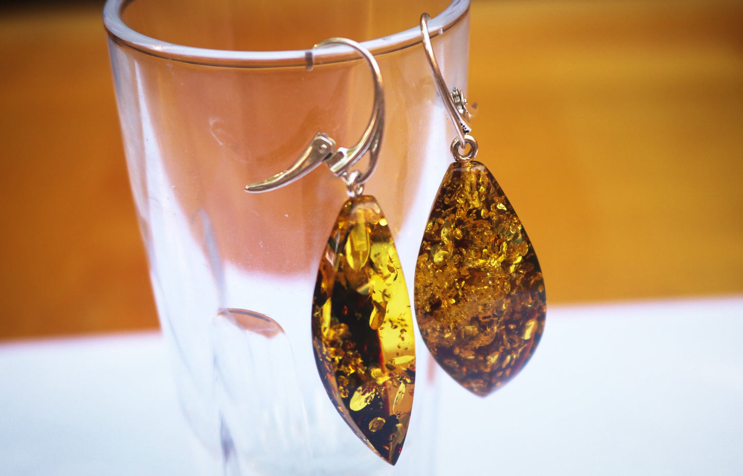 Baltic Amber Earrings Green Faceted Sparkling Jewelry 2.13" 6.9 gram 925 Silver