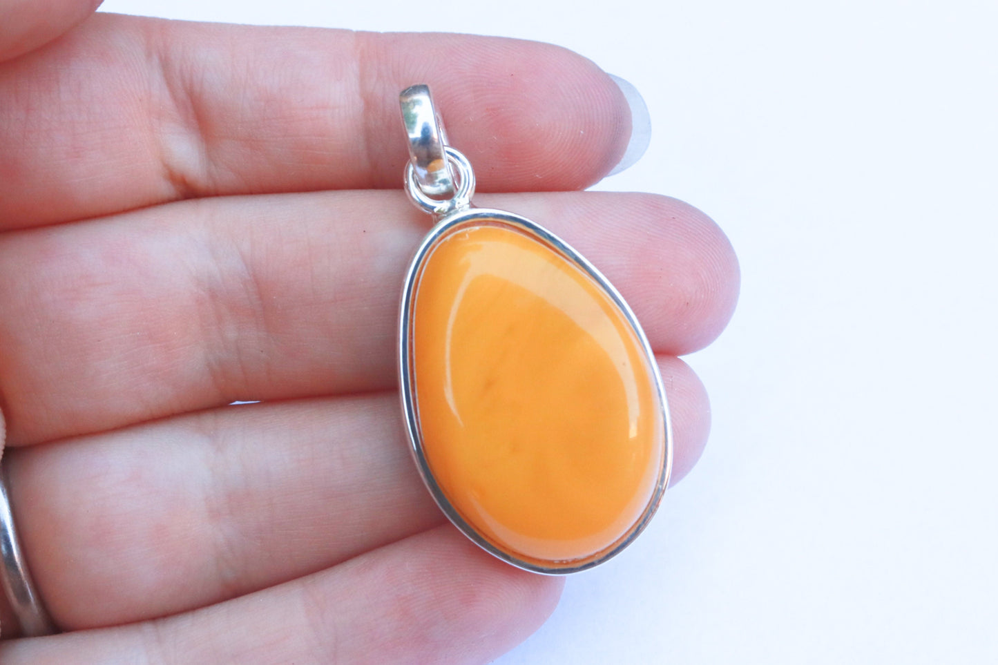 Baltic Amber Jewelry Pendant Antique Butterscotch Yolk Unisex 1.81" 9.1 gram 925 Silver