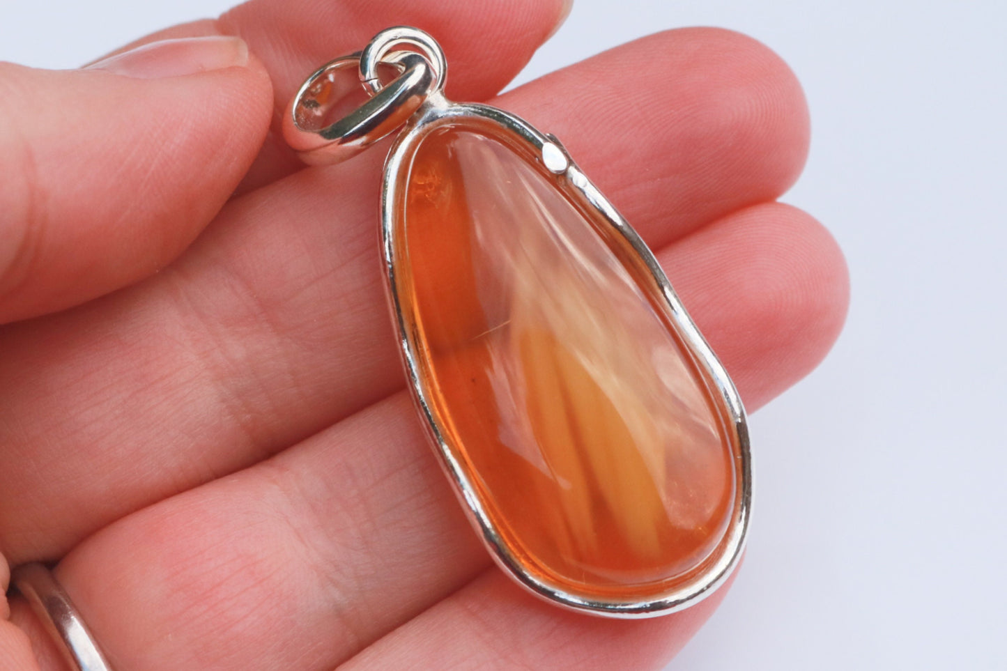 Baltic Amber Pendant Honey Natural Untreated Unisex Cloudy 2.12″ 8.3 gram 925 silver