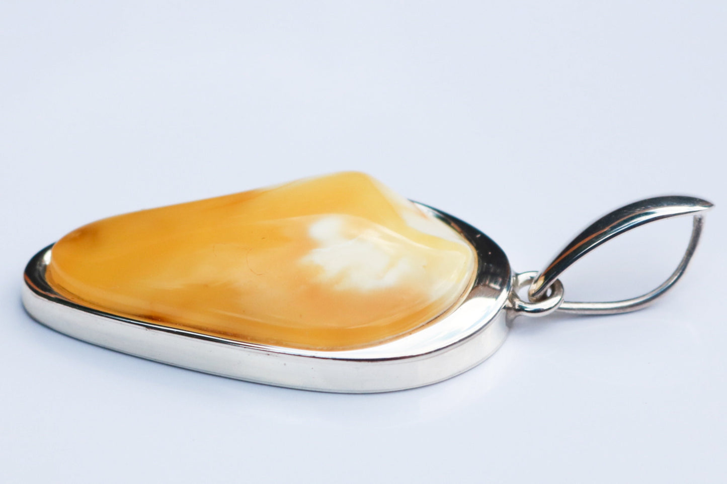 Baltic Amber Pendant Butterscotch Milky Natural Untreated 2.25″ 10.2 gram 925 Silver