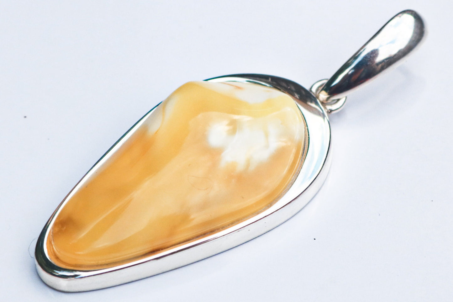 Baltic Amber Pendant Butterscotch Milky Natural Untreated 2.25″ 10.2 gram 925 Silver