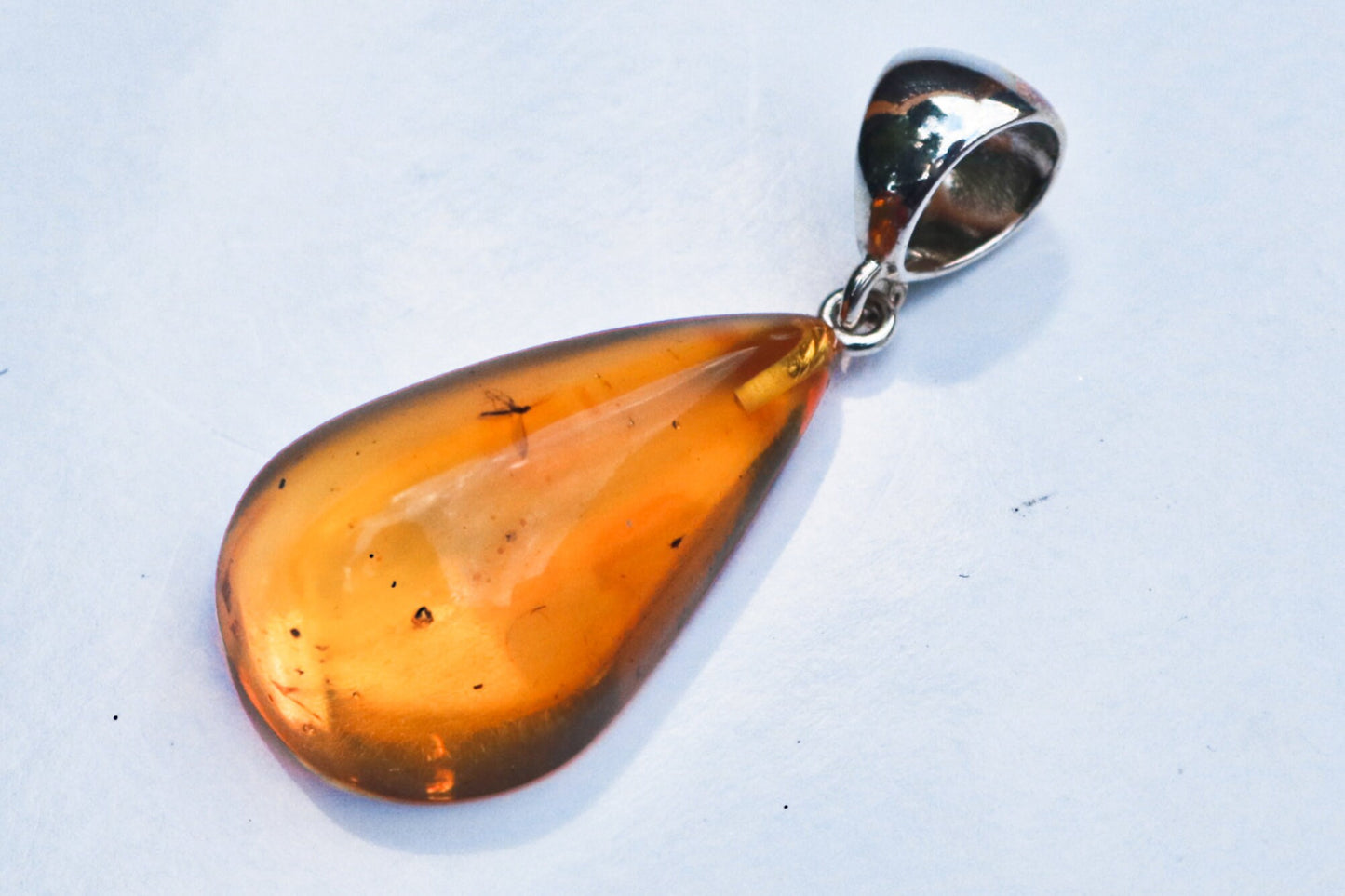 Baltic Amber Pendant with Fossil Insect Drop Honey Natural Untreated Jewelry 1.77" 4.5 gram 925 Silver