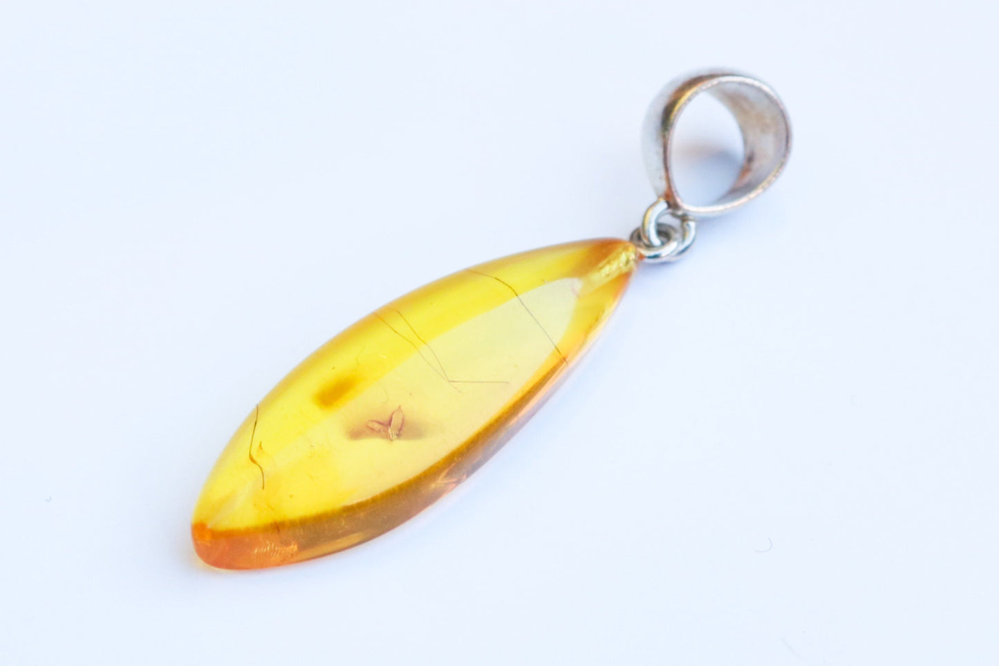 Baltic Amber Pendant with Fossil Insect Inclusions Yellow Natural Untreated 2" 3.3 gram