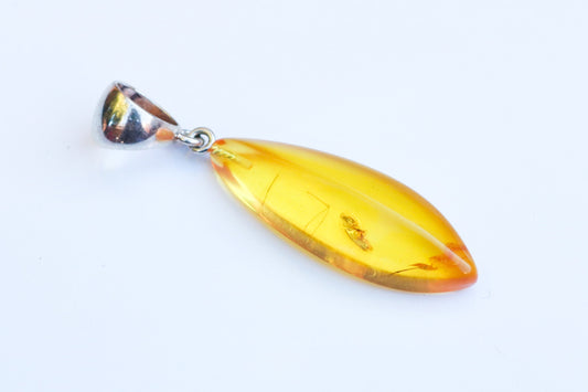 Baltic Amber Pendant with Fossil Insect Inclusions Yellow Natural Untreated 2" 3.3 gram