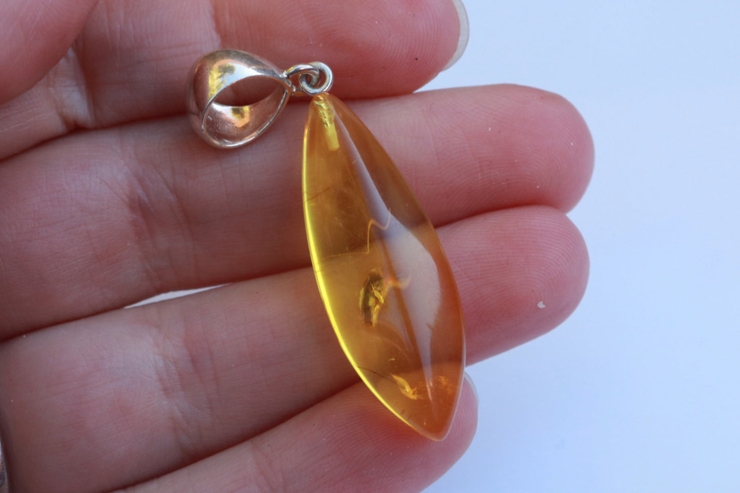 Baltic Amber Pendant with Fossil Insect Inclusions Yellow Natural Untreated 2" 3.3 gram