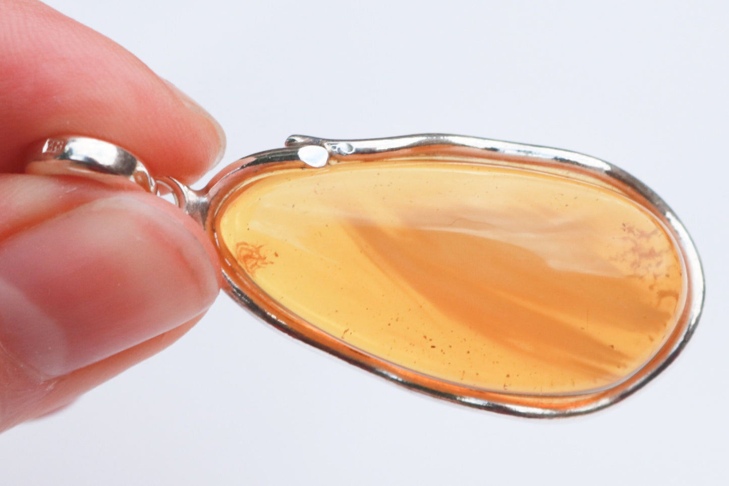 Baltic Amber Pendant Honey Natural Untreated Unisex Cloudy 2.12″ 8.3 gram 925 silver