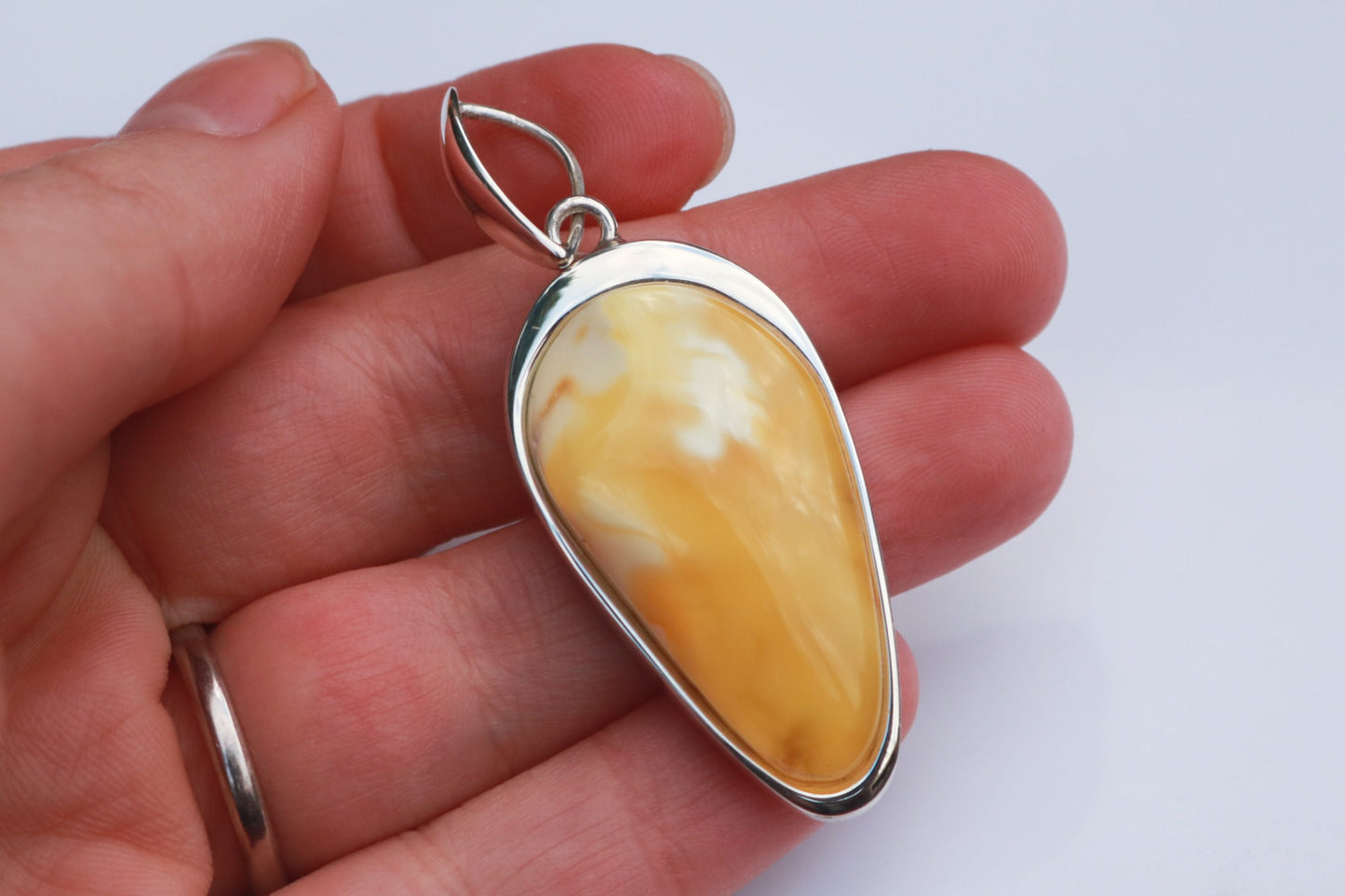 Baltic Amber Pendant Butterscotch Milky Natural Untreated 2.25″ 10.2 gram 925 Silver
