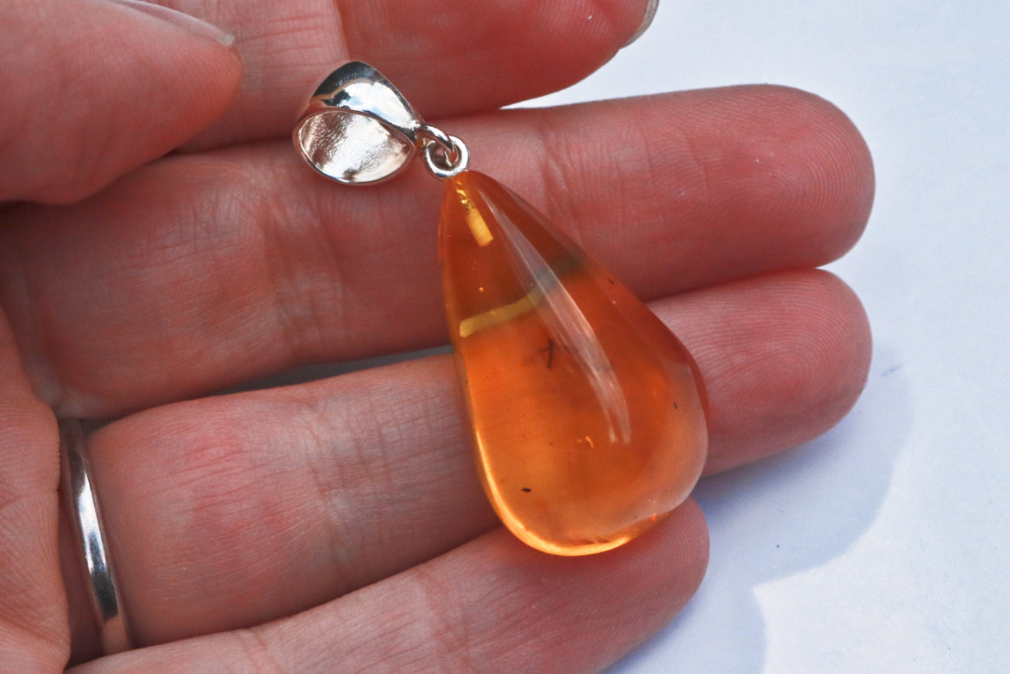 Baltic Amber Pendant with Fossil Insect Drop Honey Natural Untreated Jewelry 1.77" 4.5 gram 925 Silver