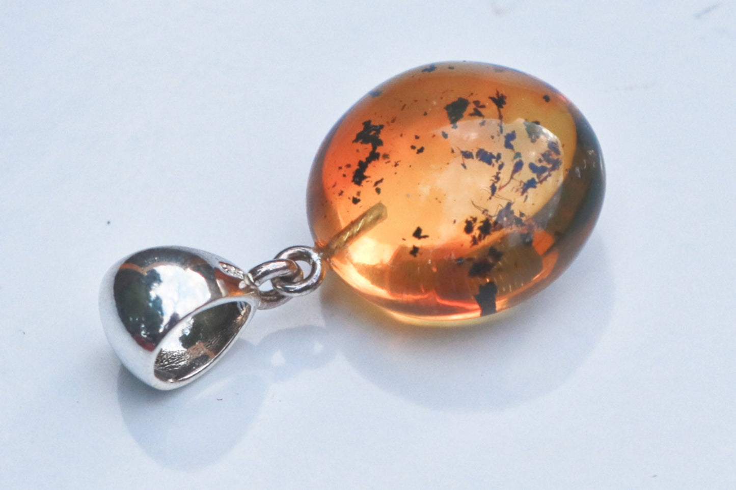 Baltic Amber Pendant Fossil Insect Round Inclusions Honey Natural 1.29" 3.3 gram 925 Silver