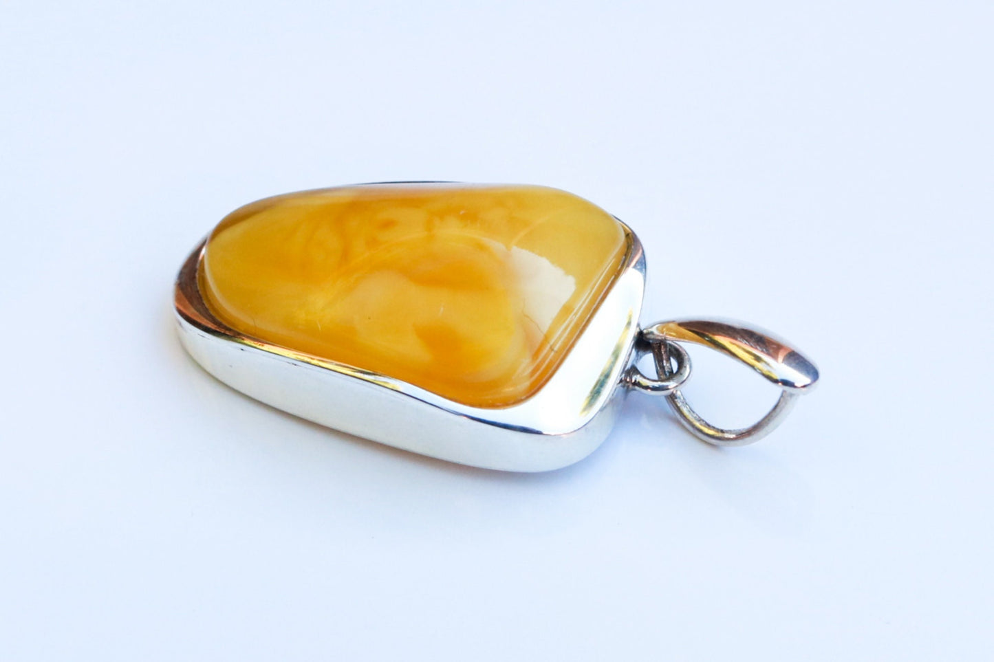 Baltic Amber Pendant Butterscotch Natural Untreated Unisex 1.9" 13.1 gram 925 Silver