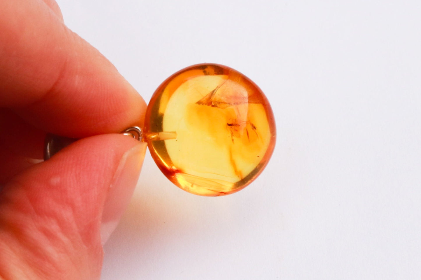 Baltic Amber Pendant with Fossil Insect Fly Natural Honey 1.38" 4.1 gram 925 Silver