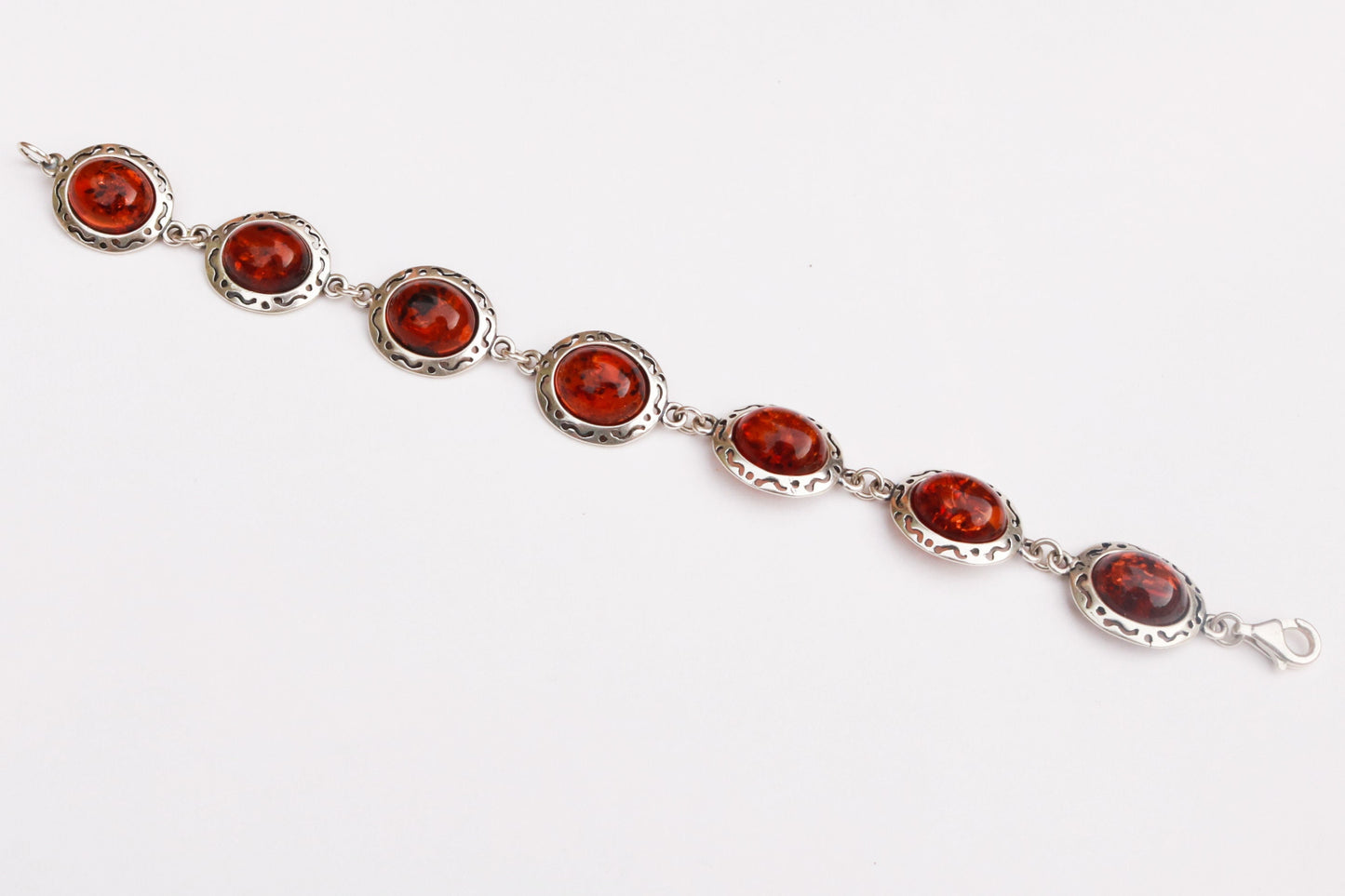 Baltic Amber Chain Bracelet Cherry Natural Jewelry Silver 7″ 925 Silver
