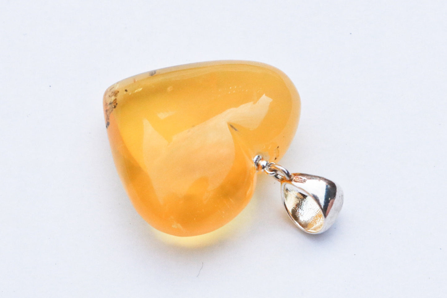 Baltic Amber Heart Pendant Yellow Cloudy Natural Untreated 925 Silver 1.83" 10.7 gram
