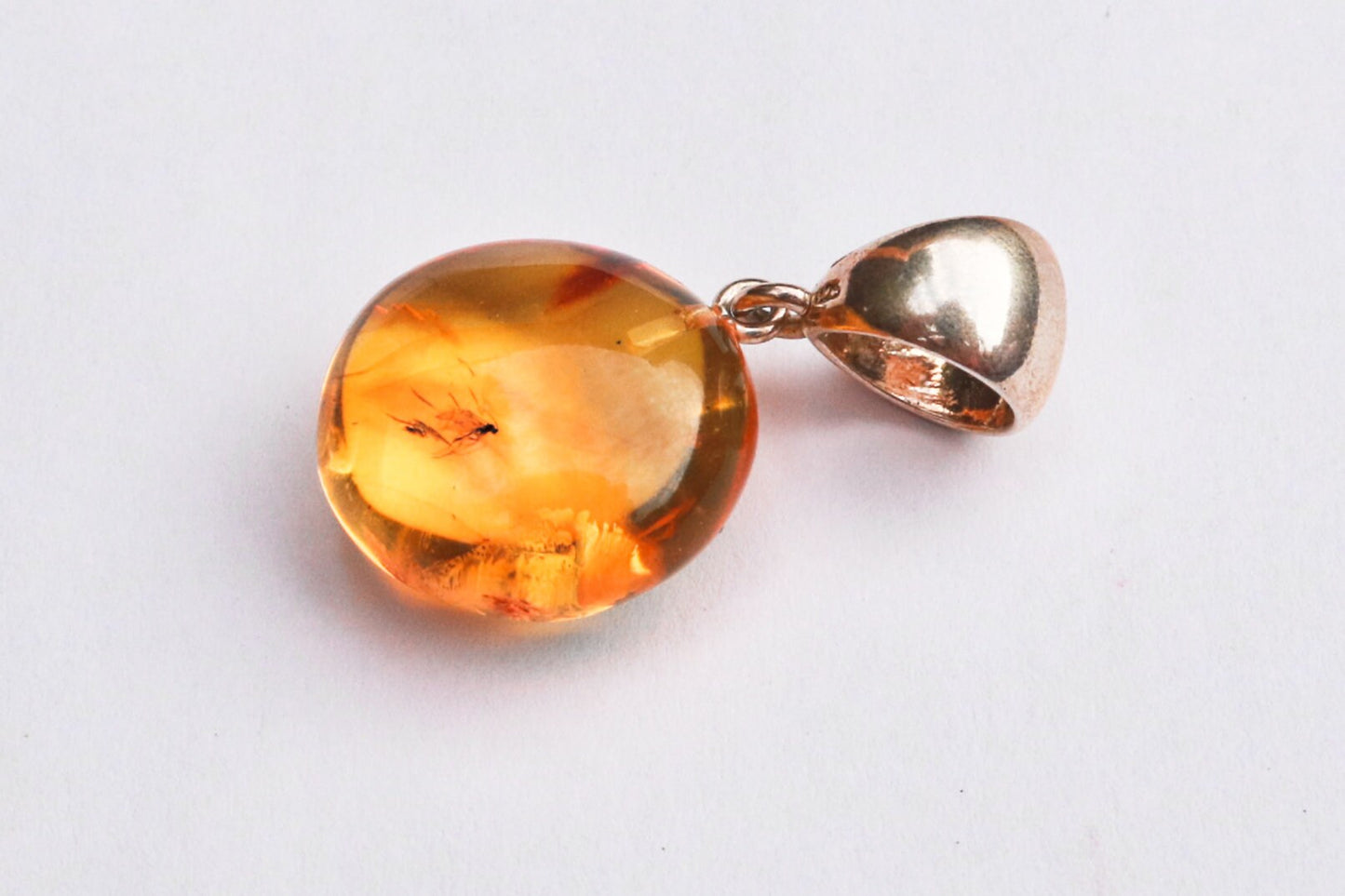 Baltic Amber Pendant with Fossil Insect Fly Natural Honey 1.38" 4.1 gram 925 Silver