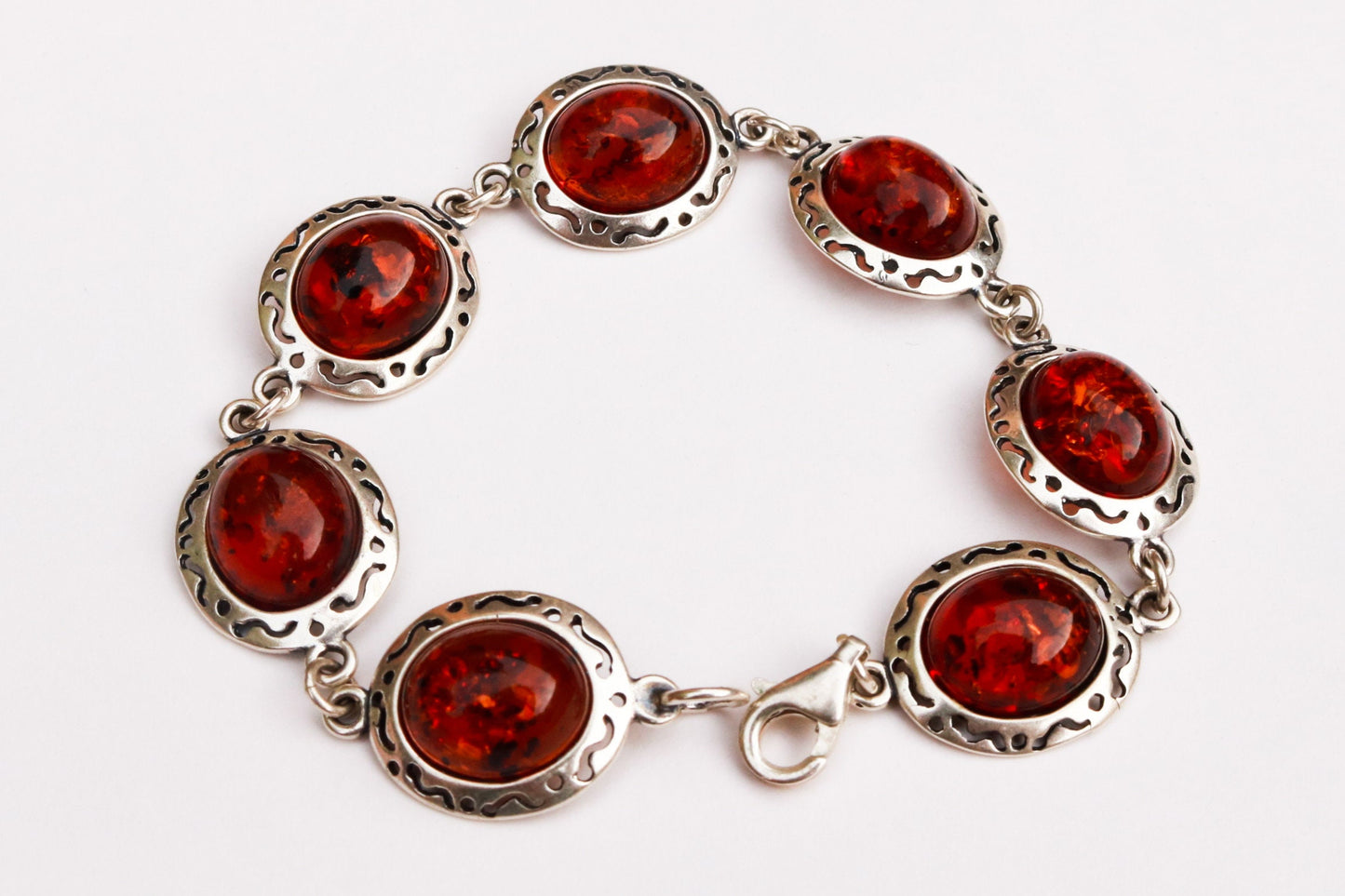 Baltic Amber Chain Bracelet Cherry Natural Jewelry Silver 7″ 925 Silver