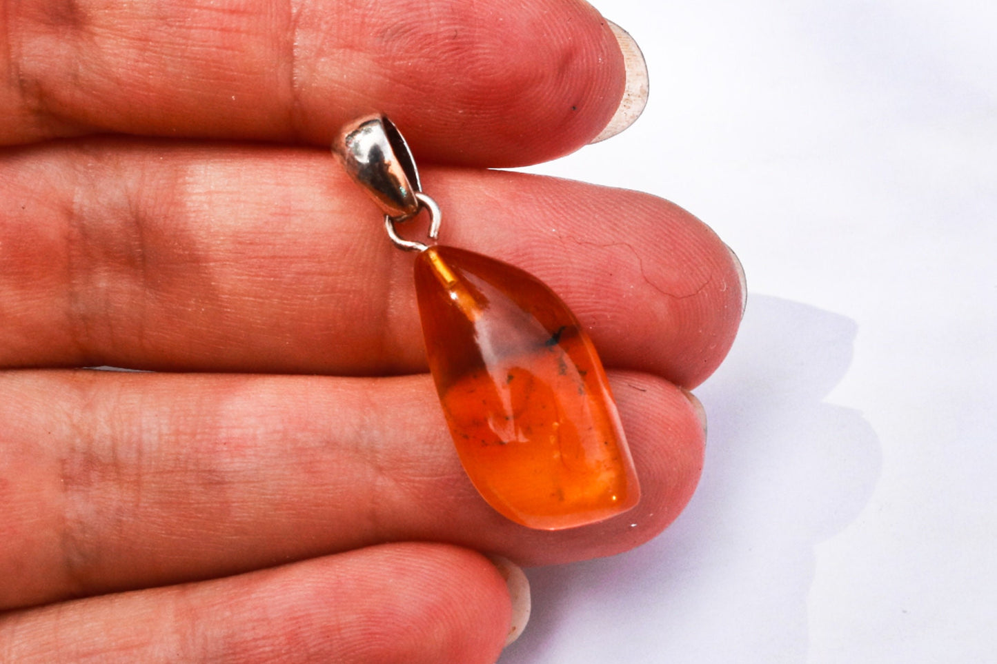 Baltic Amber Pendant with Fossil Insect Natural Untreated Honey 1.25" 1.6 gram 925 Silver