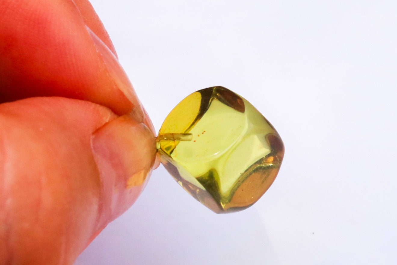 Baltic Amber Pendant Green Faceted Cube Natural Unisex 1.1" 2.4 gram 925 Silver
