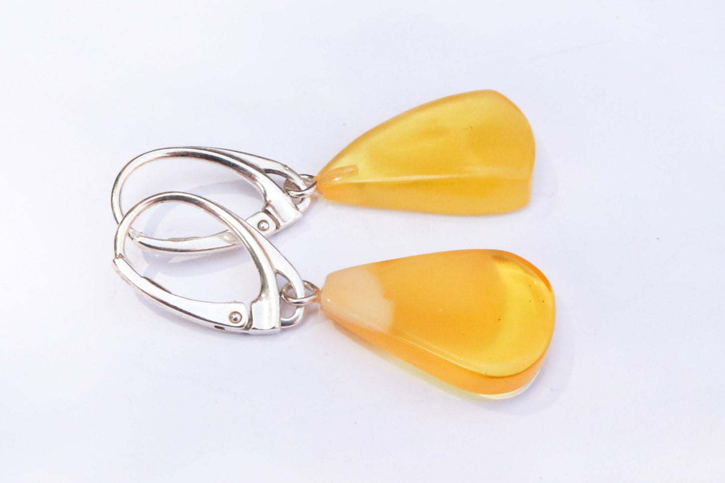 Baltic Amber Earrings Yellow Cloudy Slabs Natural Dangling Jewelry 1.52" 2.6 gram 925 Silver