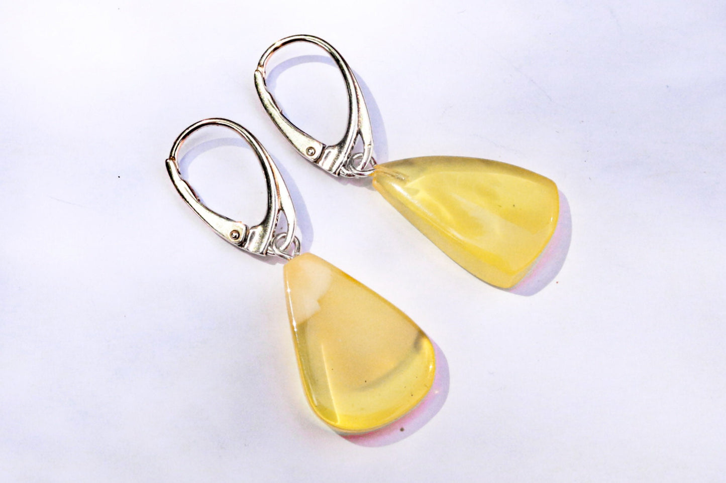 Baltic Amber Earrings Yellow Cloudy Slabs Natural Dangling Jewelry 1.52" 2.6 gram 925 Silver