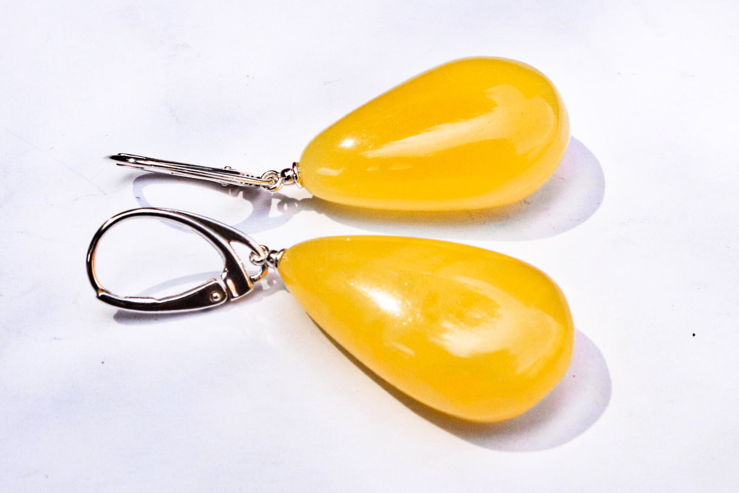 Baltic Amber Earrings Butterscotch Natural Drops Untreated 1.85" 925 Silver 6.4 gram