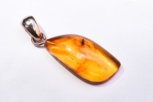 Baltic Amber Pendant with Fossil Insect Natural Untreated Honey 1.25" 1.6 gram 925 Silver