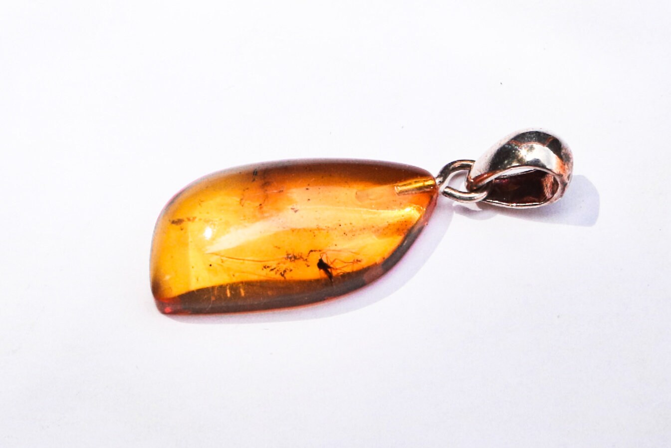 Baltic Amber Pendant with Fossil Insect Natural Untreated Honey 1.25" 1.6 gram 925 Silver