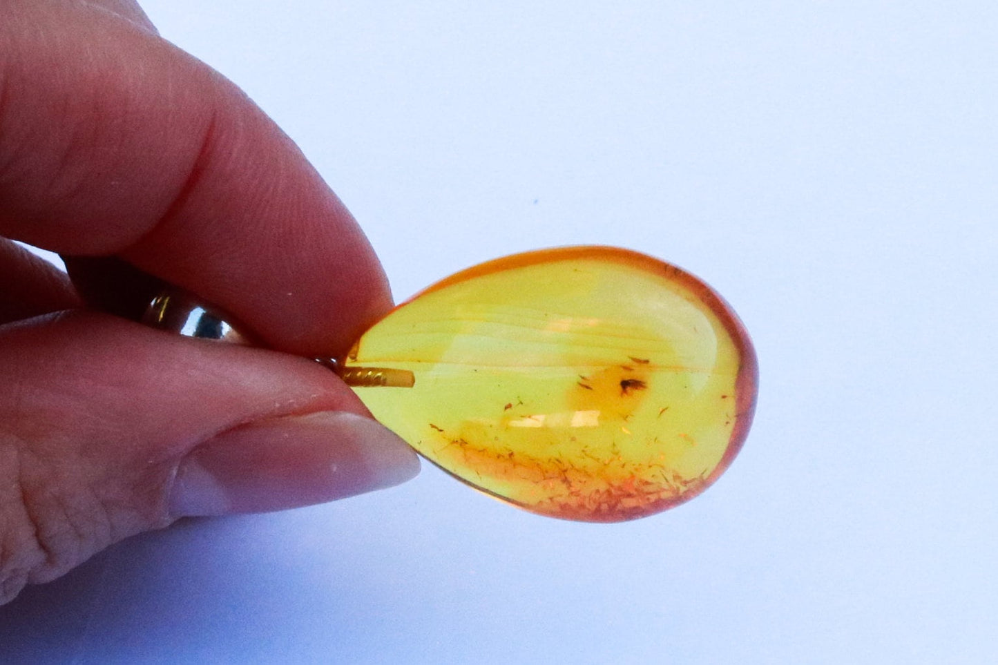 Baltic Amber Round Pendant with Fossil Insect Drop Yellow Natural 1.78" 4.5 gram 925 Silver