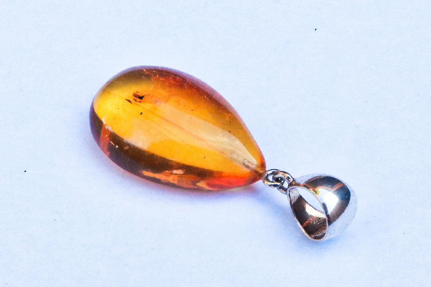 Baltic Amber Round Pendant with Fossil Insect Drop Yellow Natural 1.78" 4.5 gram 925 Silver
