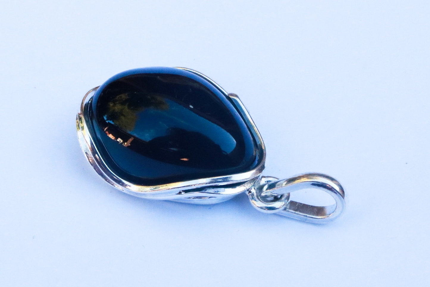 Baltic Amber Pendant Cherry Drop Natural Untreated Unisex Jewelry 1.93" 14.1 gram 925 Silver