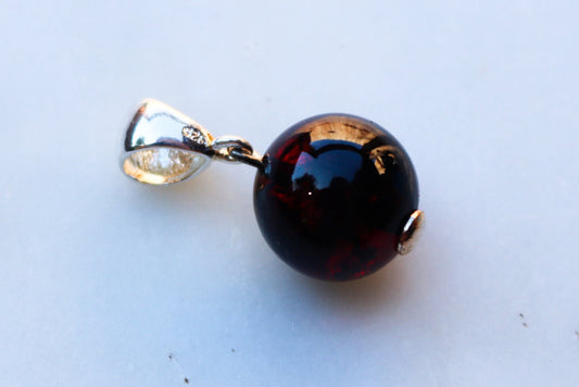 Baltic Amber Pendant Cherry Ball Natural Unisex 14 mm 1.12" 2.6 gram 925 Silver
