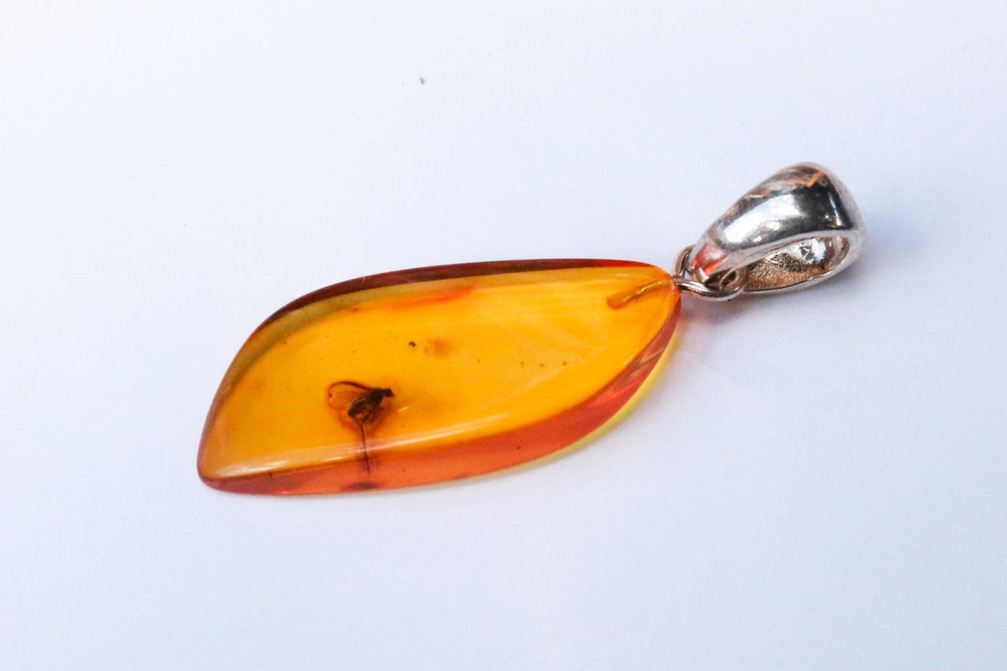 Baltic Amber Pendant with Fossil Insect Fly Natural Honey Untreated 1.55" 1.8 gram