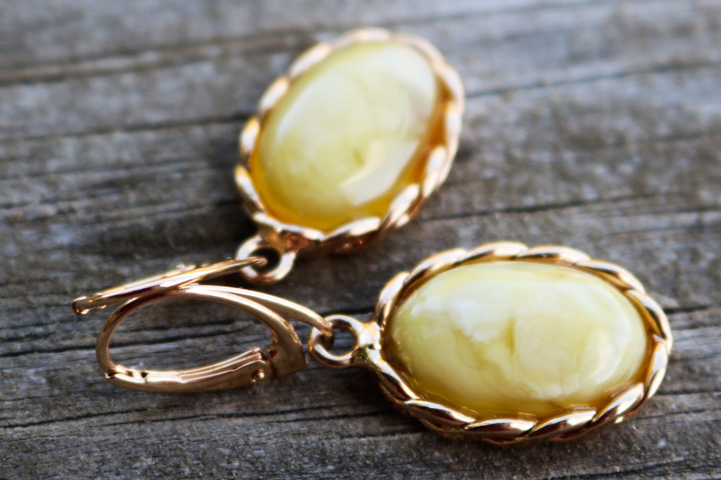 Baltic Amber Earrings Butterscotch Milky Gold Plated Oval Jewelry 1.69" 7.5 gram 925 Silver