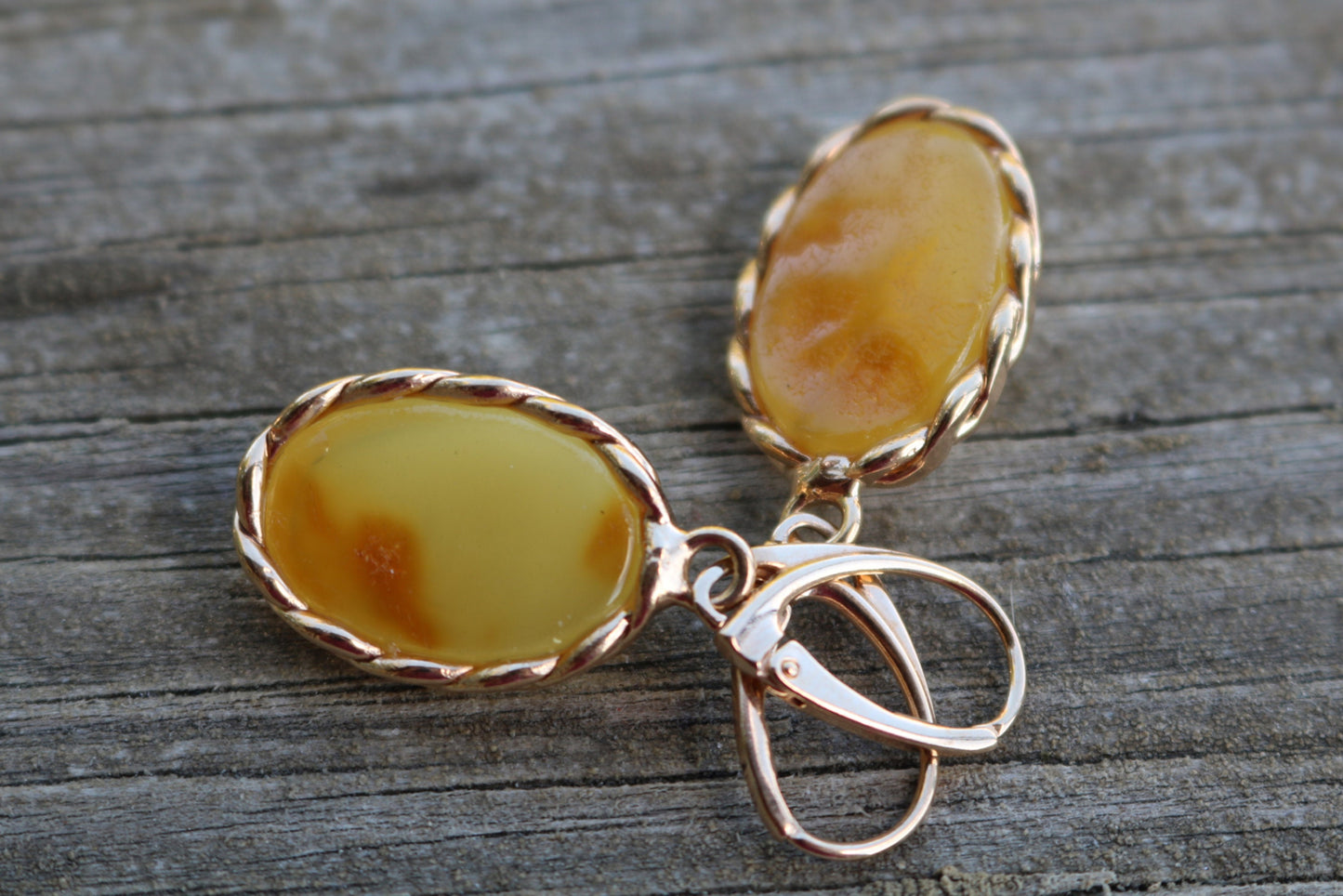 Baltic Amber Earrings Butterscotch Milky Gold Plated Oval Jewelry 1.69" 7.5 gram 925 Silver