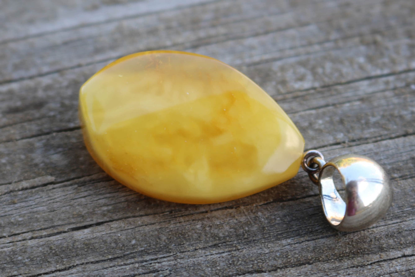 Baltic Amber Pendant Butterscotch Faceted Yellow Natural Untreated Unisex Jewelry 2" 6.4 gram 925 Silver