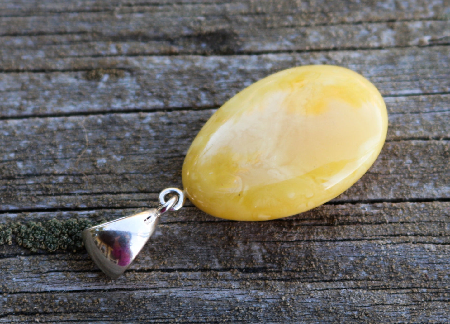 Baltic Amber Pendant Butterscotch Oval Jewelry Natural Untreated Unisex 1.8" 5.1 gram 925 Silver