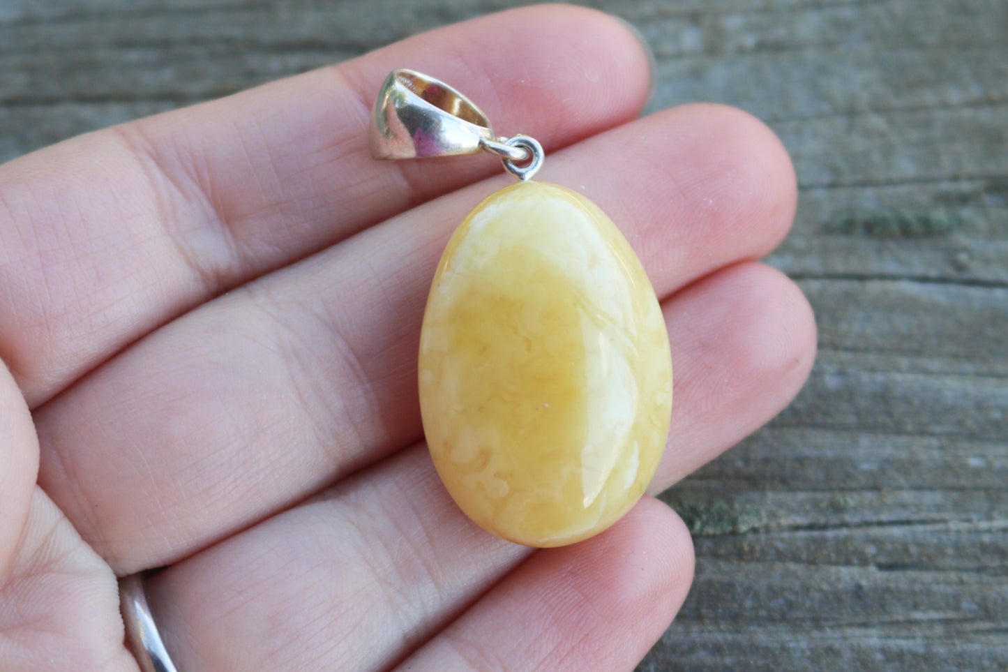 Baltic Amber Pendant Butterscotch Oval Jewelry Natural Untreated Unisex 1.8" 5.1 gram 925 Silver