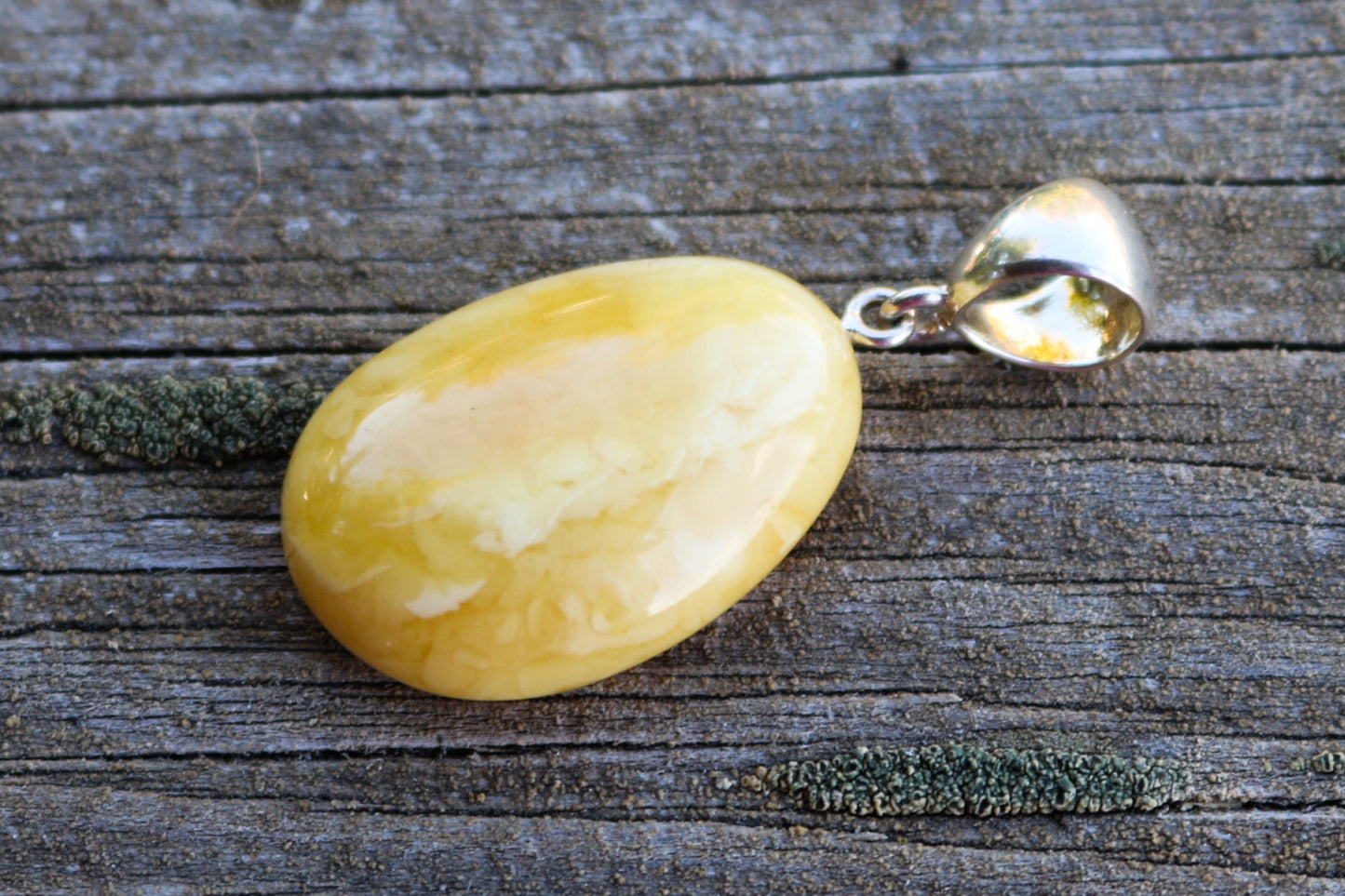 Baltic Amber Pendant Butterscotch Oval Jewelry Natural Untreated Unisex 1.8" 5.1 gram 925 Silver